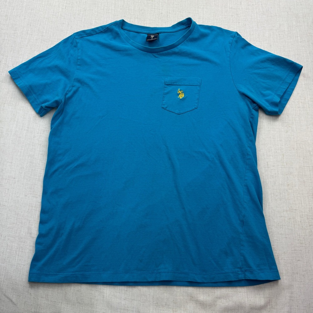 US Polo Assn Pocket T-Shirt Mens Med Blue Short Sleeve Embroidered Preppy Casual